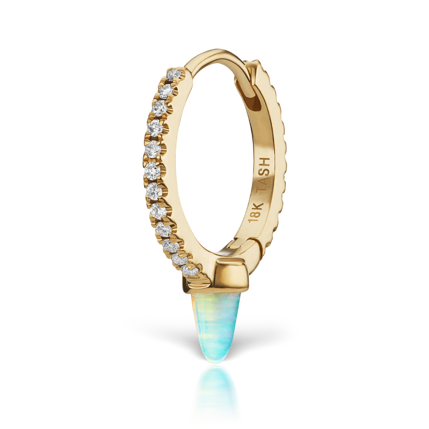 Single Short Opal Spike Diamond Eternity Hoop Earring
