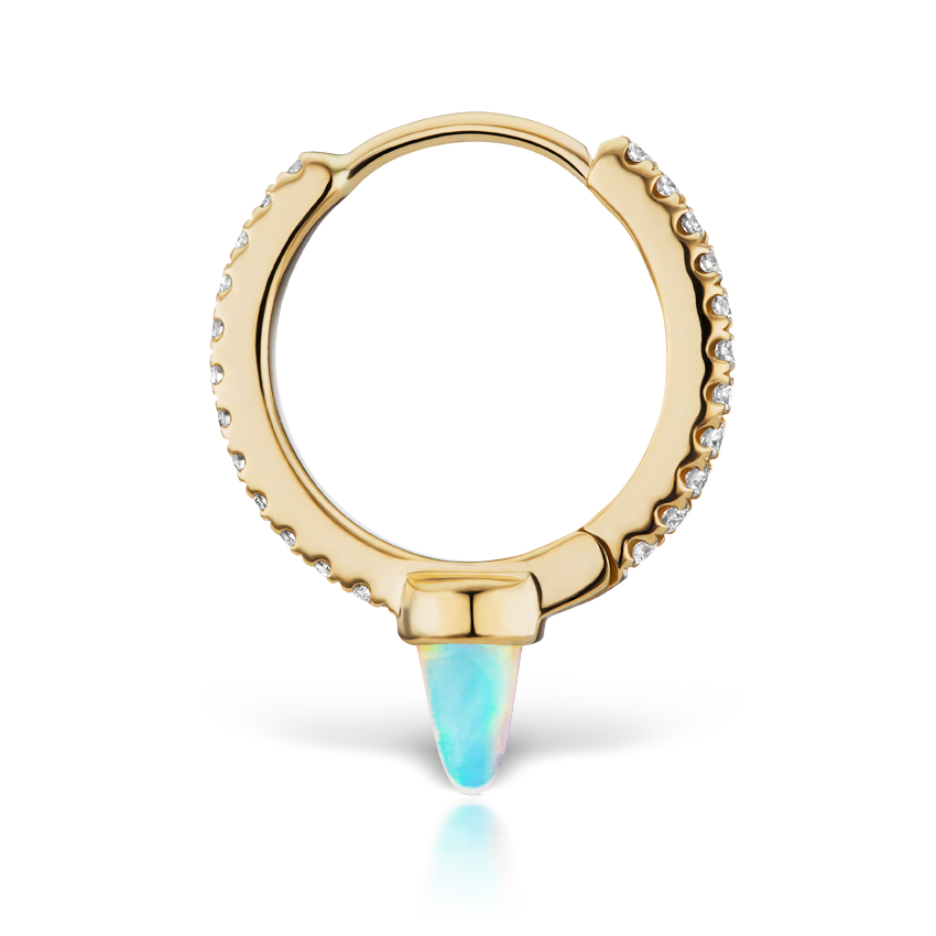 Single Short Opal Spike Diamond Eternity Hoop Earring