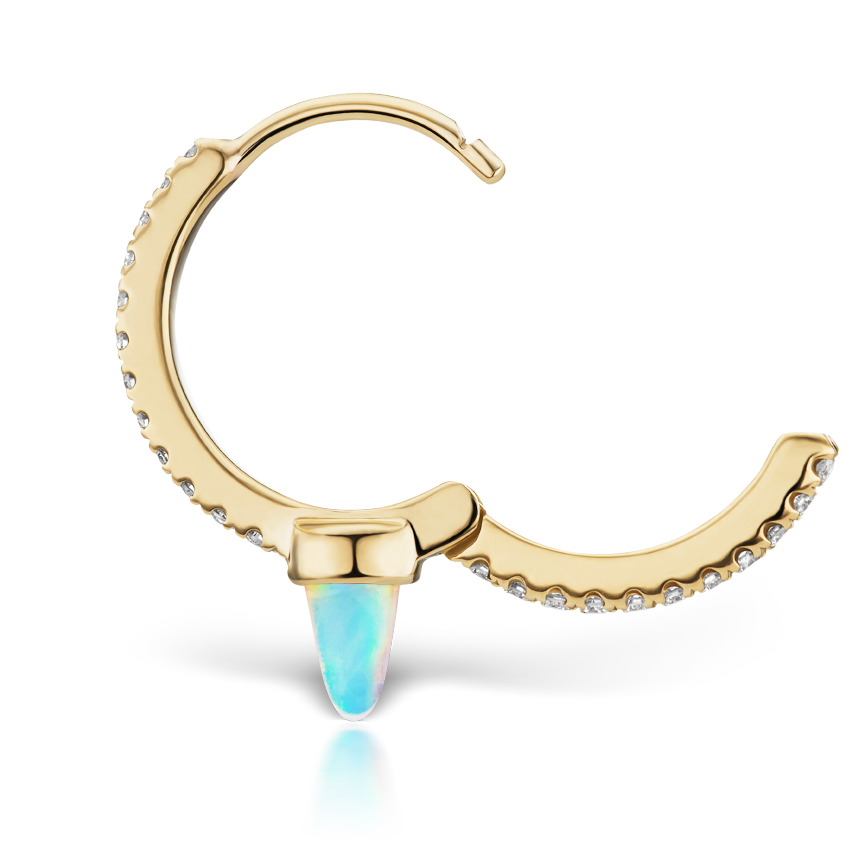 Single Short Opal Spike Diamond Eternity Hoop Earring