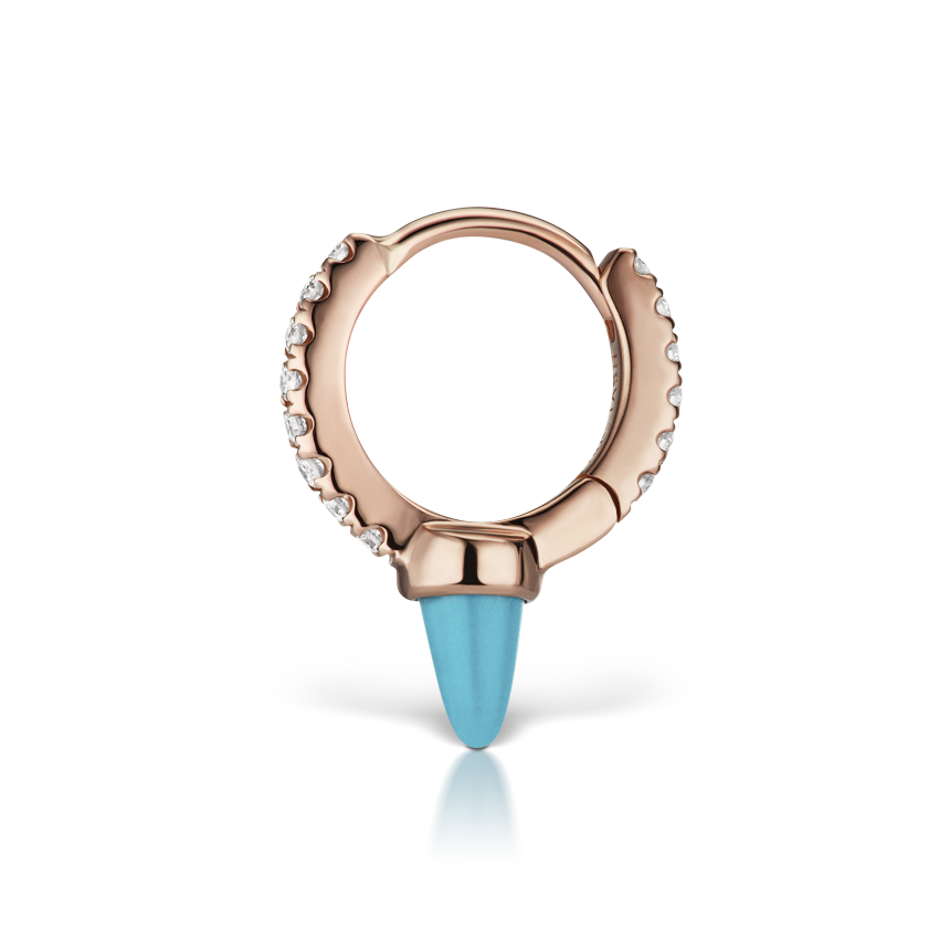 Single Short Turquoise Spike Diamond Eternity Hoop Earring