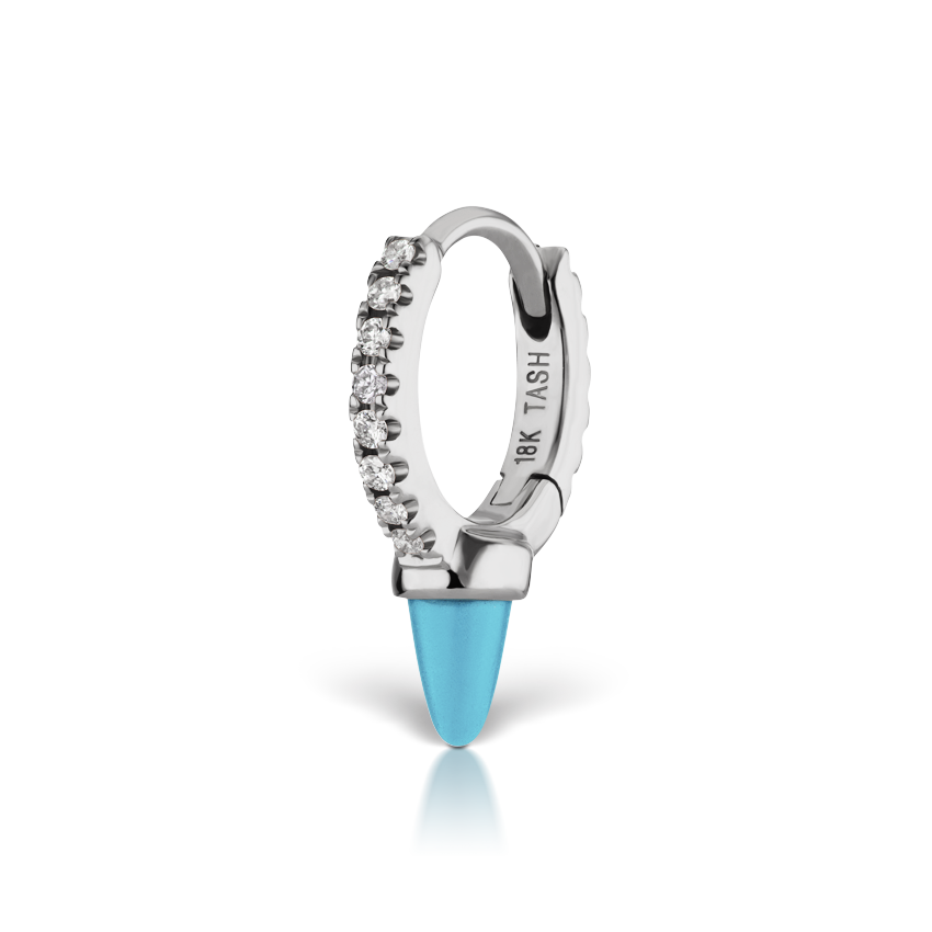Single Short Turquoise Spike Diamond Eternity Hoop Earring