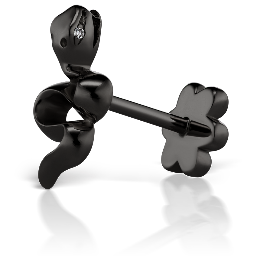 Snake with Diamond Eyes Threaded Stud Earring With Titanium Backing