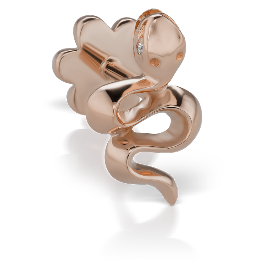 Snake with Diamond Eyes Threaded Stud Earring With Titanium Backing