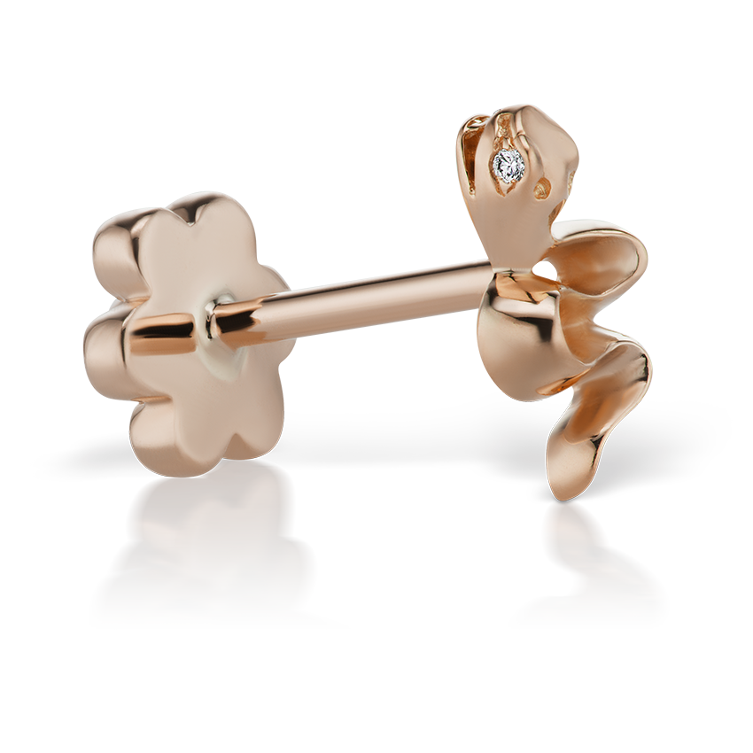 Snake with Diamond Eyes Threaded Stud Earring With Titanium Backing