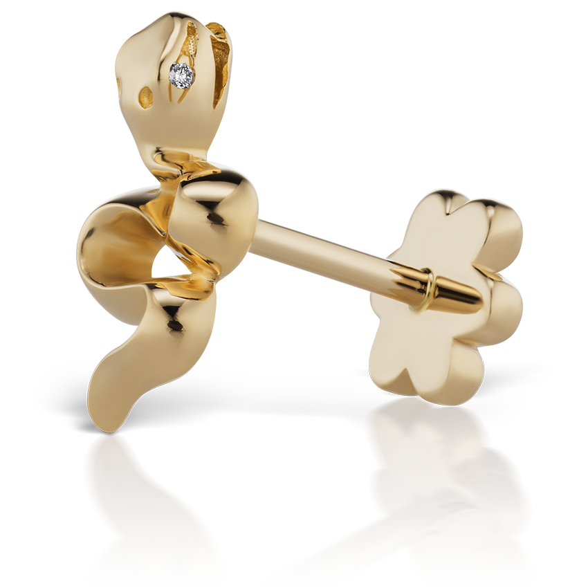 Snake with Diamond Eyes Threaded Stud Earring With Titanium Backing