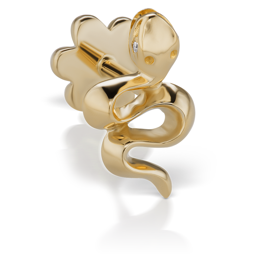 Snake with Diamond Eyes Threaded Stud Earring With Titanium Backing