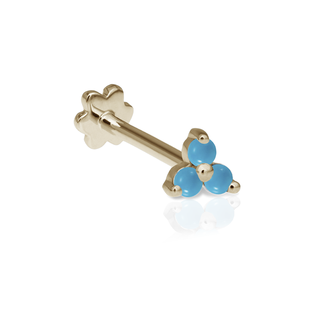 Turquoise Trinity Threaded Stud Earring With Titanium Backing
