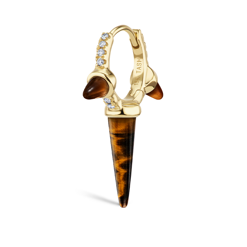 Tiger's Eye Triple Long Spike Diamond Eternity Hoop Earring