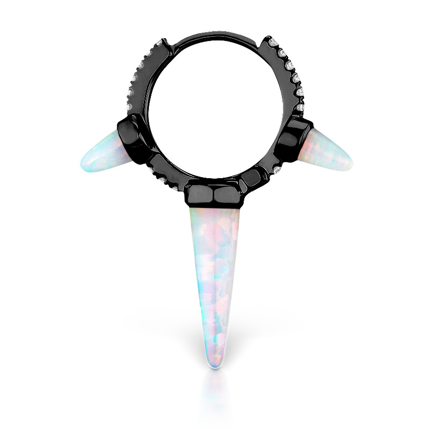 Triple Long Opal Spike Diamond Eternity Hoop Earring