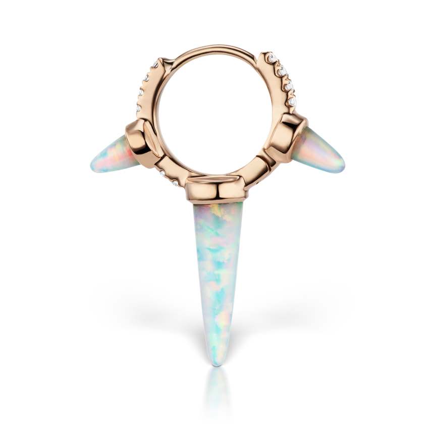 Triple Long Opal Spike Diamond Eternity Hoop Earring