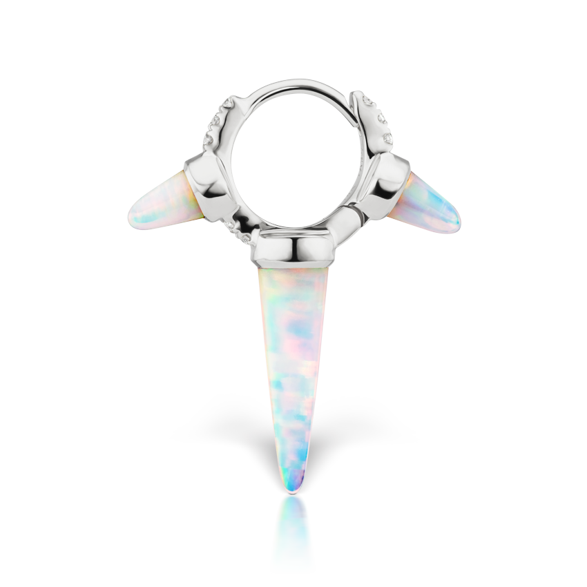 Triple Long Opal Spike Diamond Eternity Hoop Earring
