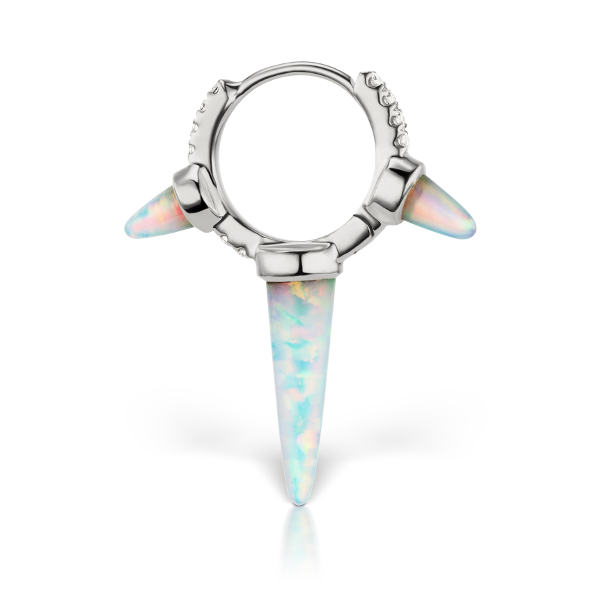 Triple Long Opal Spike Diamond Eternity Hoop Earring