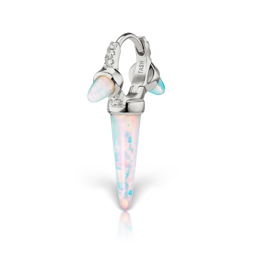 Triple Long Opal Spike Diamond Eternity Hoop Earring