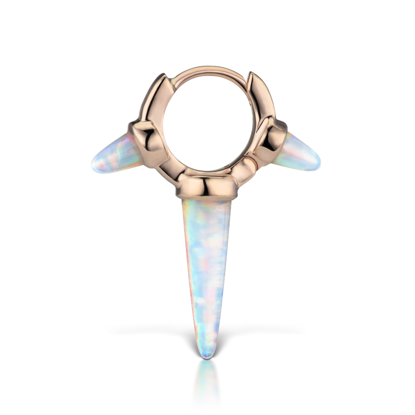 Triple Long Opal Spike Hoop Earring