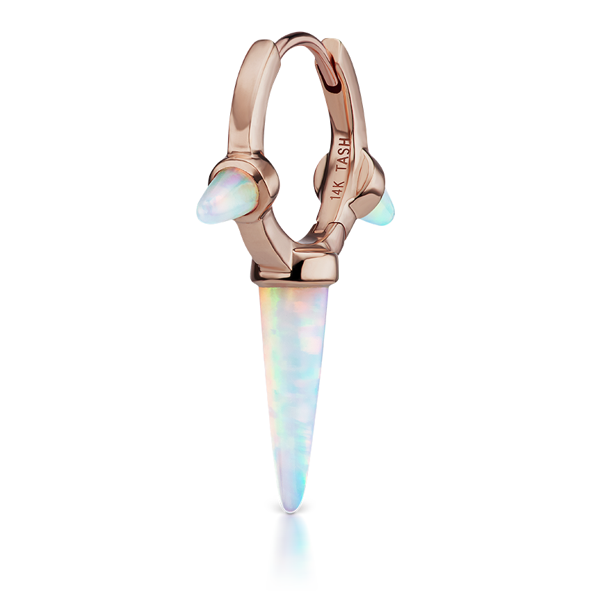Triple Long Opal Spike Hoop Earring