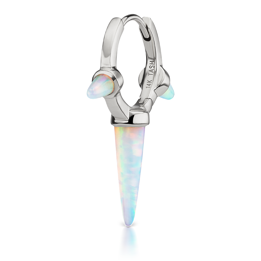 Triple Long Opal Spike Hoop Earring