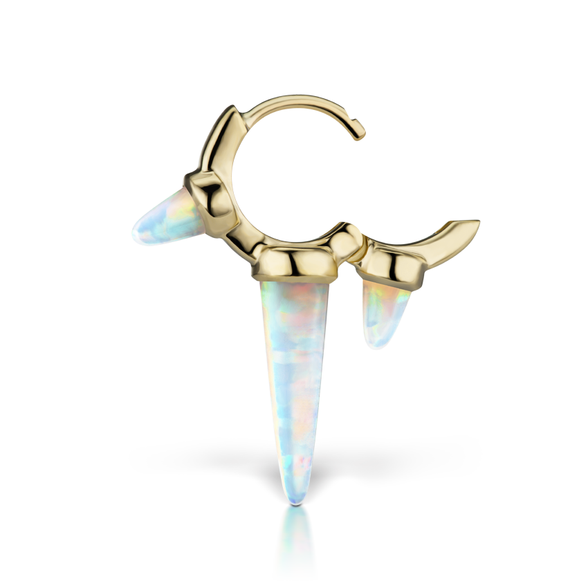 Triple Long Opal Spike Hoop Earring