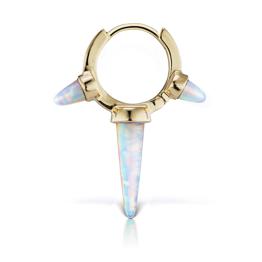 Triple Long Opal Spike Hoop Earring