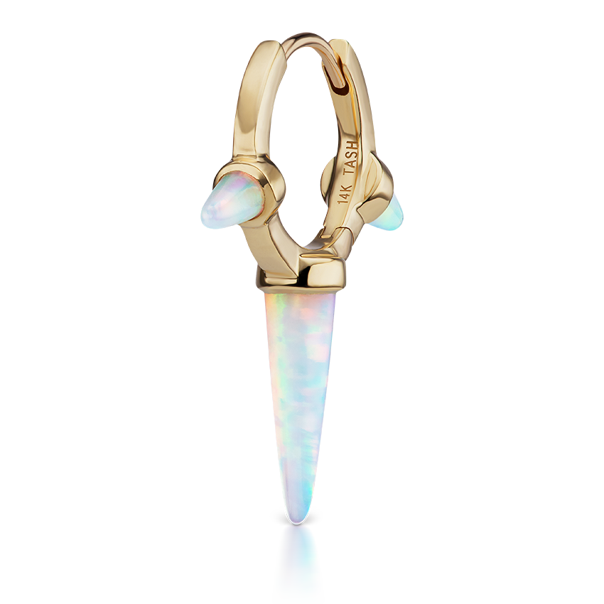 Triple Long Opal Spike Hoop Earring