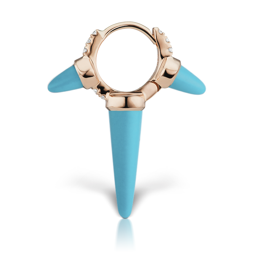 Triple Long Turquoise Spike Diamond Eternity Hoop Earring