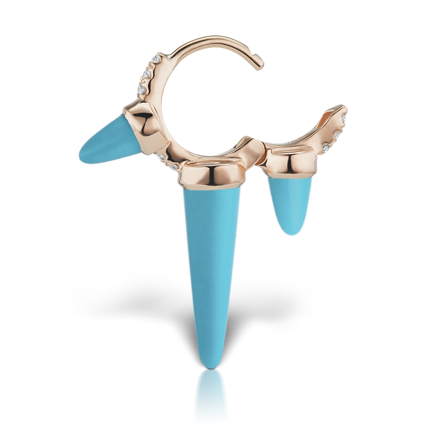 Triple Long Turquoise Spike Diamond Eternity Hoop Earring