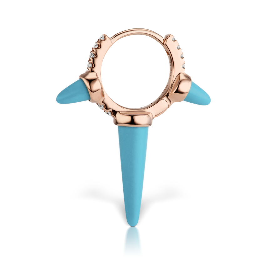 Triple Long Turquoise Spike Diamond Eternity Hoop Earring