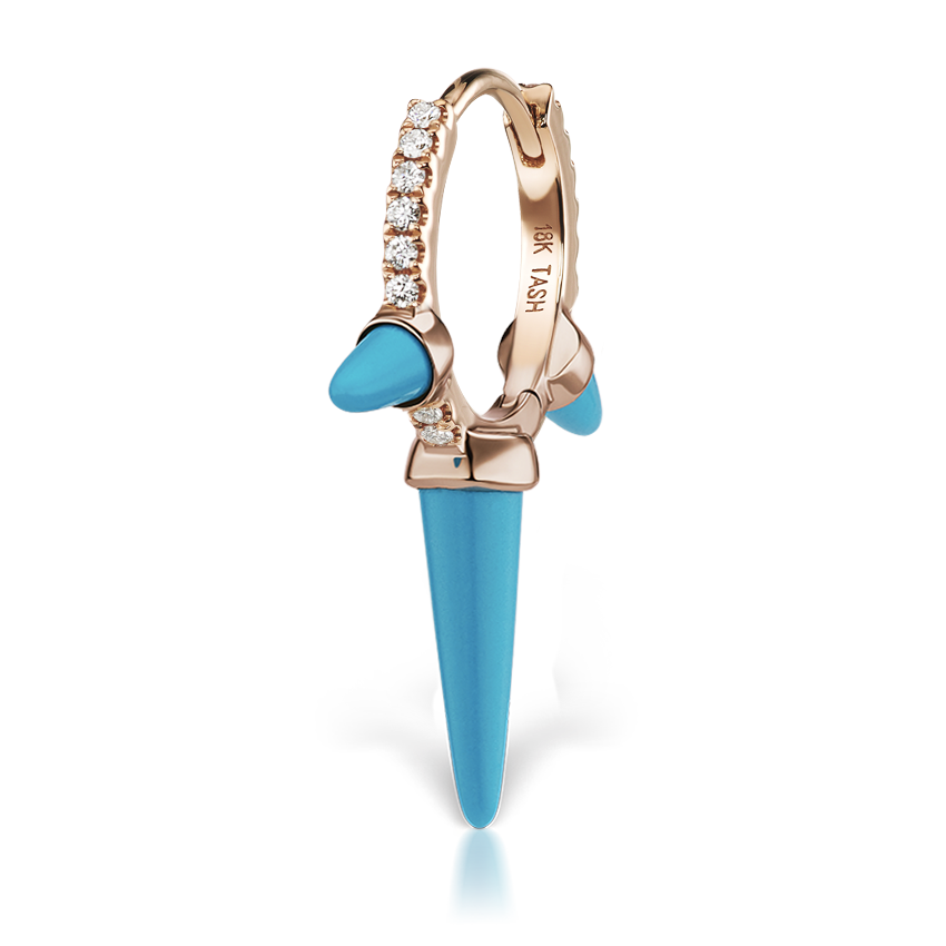 Triple Long Turquoise Spike Diamond Eternity Hoop Earring