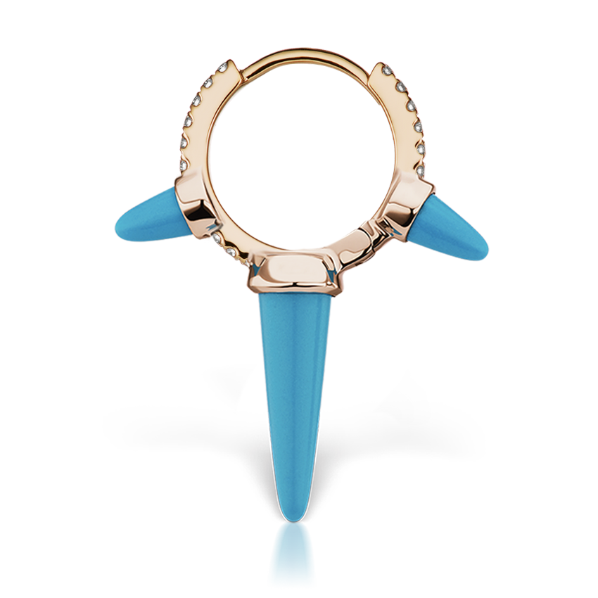 Triple Long Turquoise Spike Diamond Eternity Hoop Earring