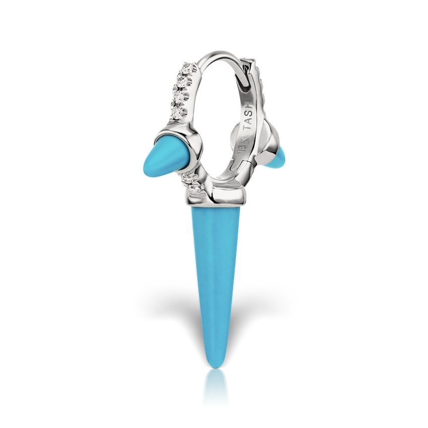 Triple Long Turquoise Spike Diamond Eternity Hoop Earring