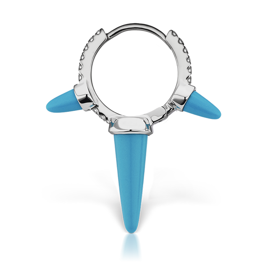 Triple Long Turquoise Spike Diamond Eternity Hoop Earring