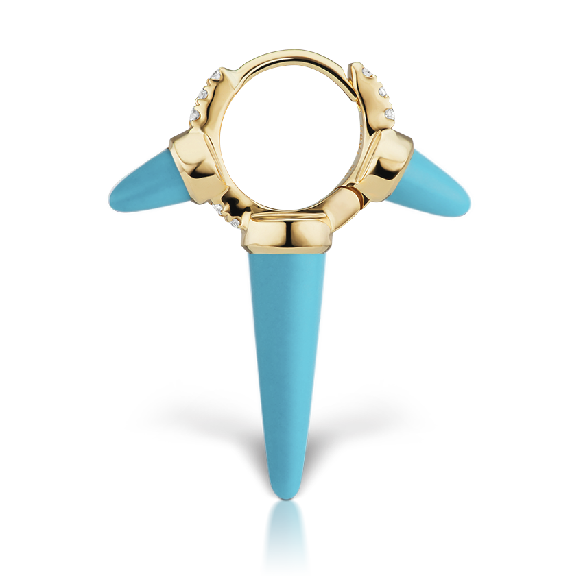 Triple Long Turquoise Spike Diamond Eternity Hoop Earring