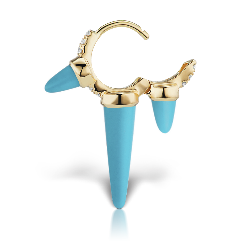 Triple Long Turquoise Spike Diamond Eternity Hoop Earring