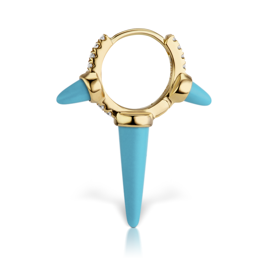 Triple Long Turquoise Spike Diamond Eternity Hoop Earring