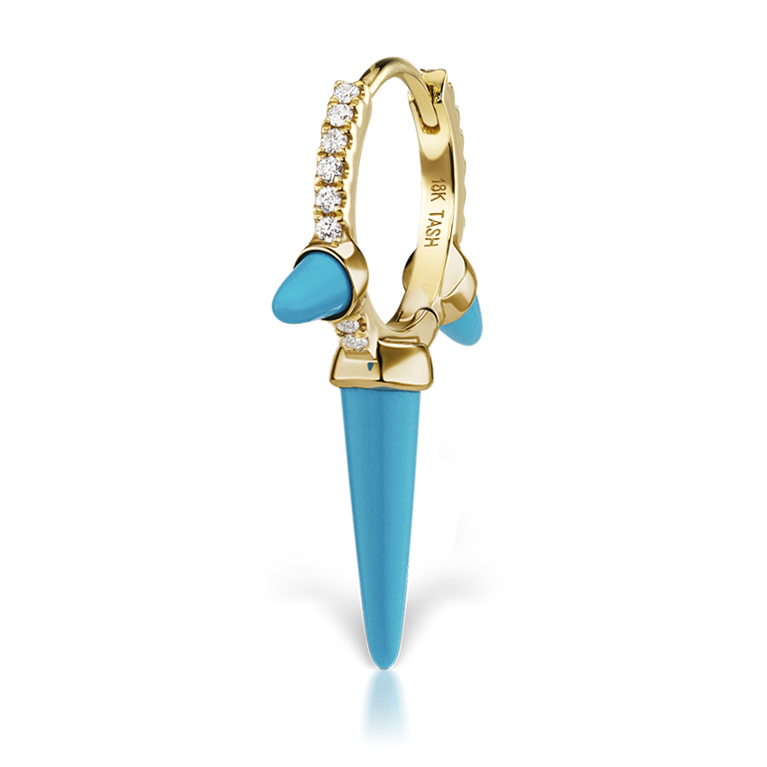 Triple Long Turquoise Spike Diamond Eternity Hoop Earring