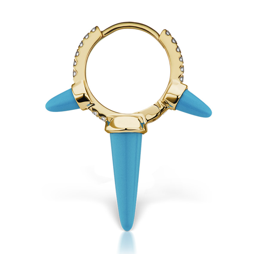 Triple Long Turquoise Spike Diamond Eternity Hoop Earring