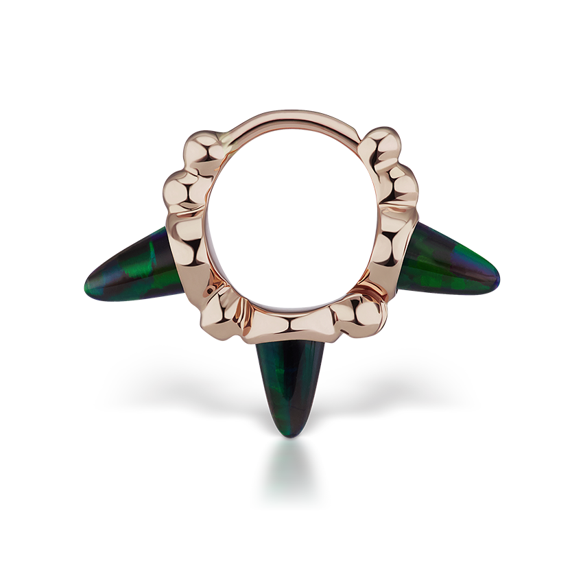 Triple Short Black Opal Spike Granulated Hoop Earring