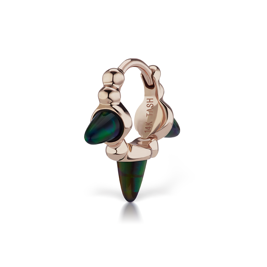 Triple Short Black Opal Spike Granulated Hoop Earring