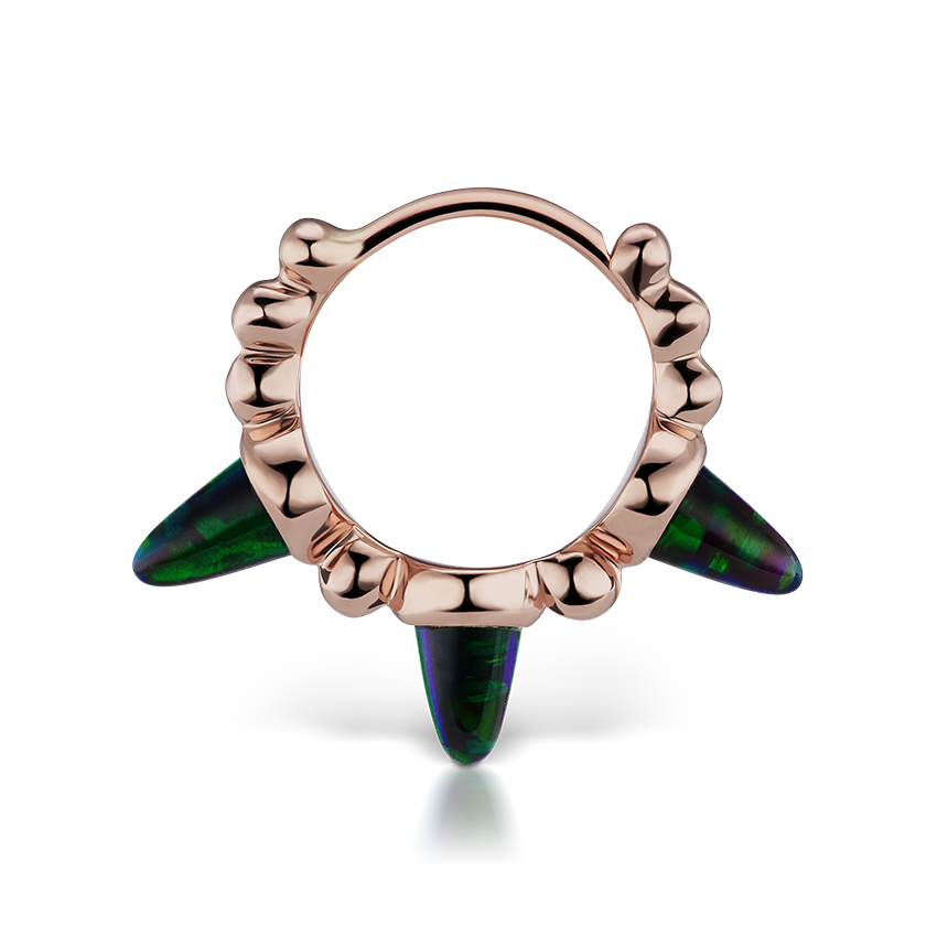 Triple Short Black Opal Spike Granulated Hoop Earring
