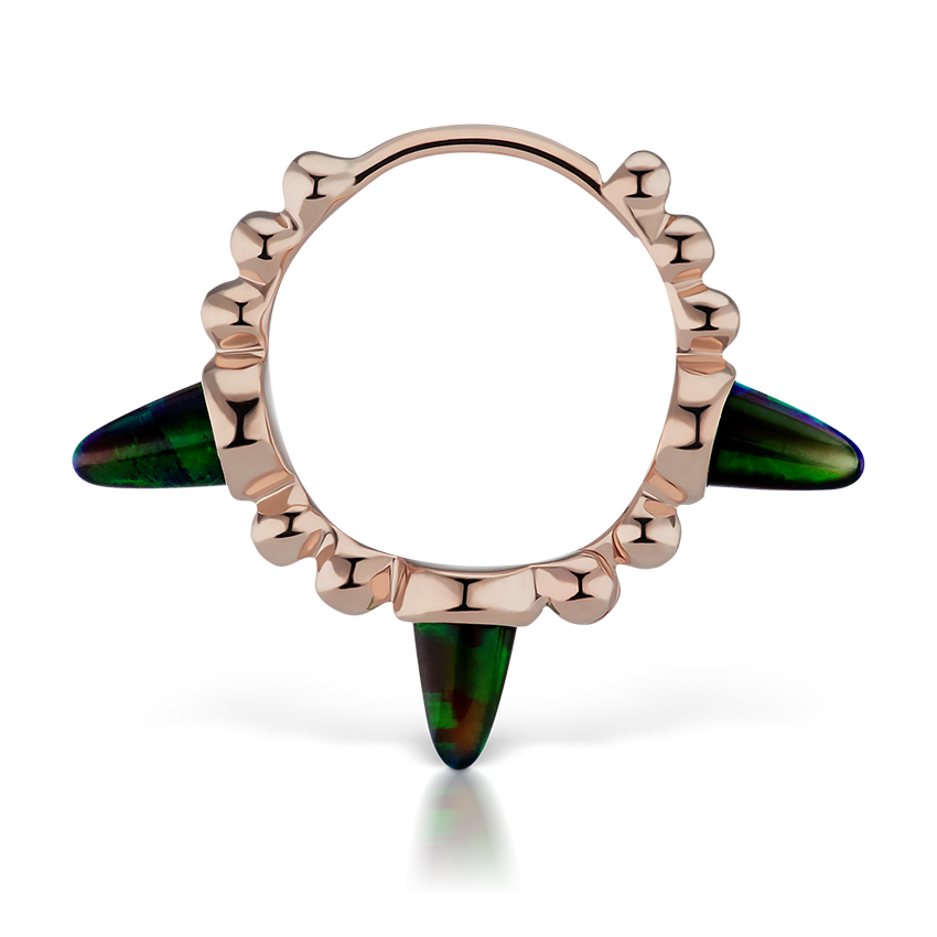Triple Short Black Opal Spike Granulated Hoop Earring