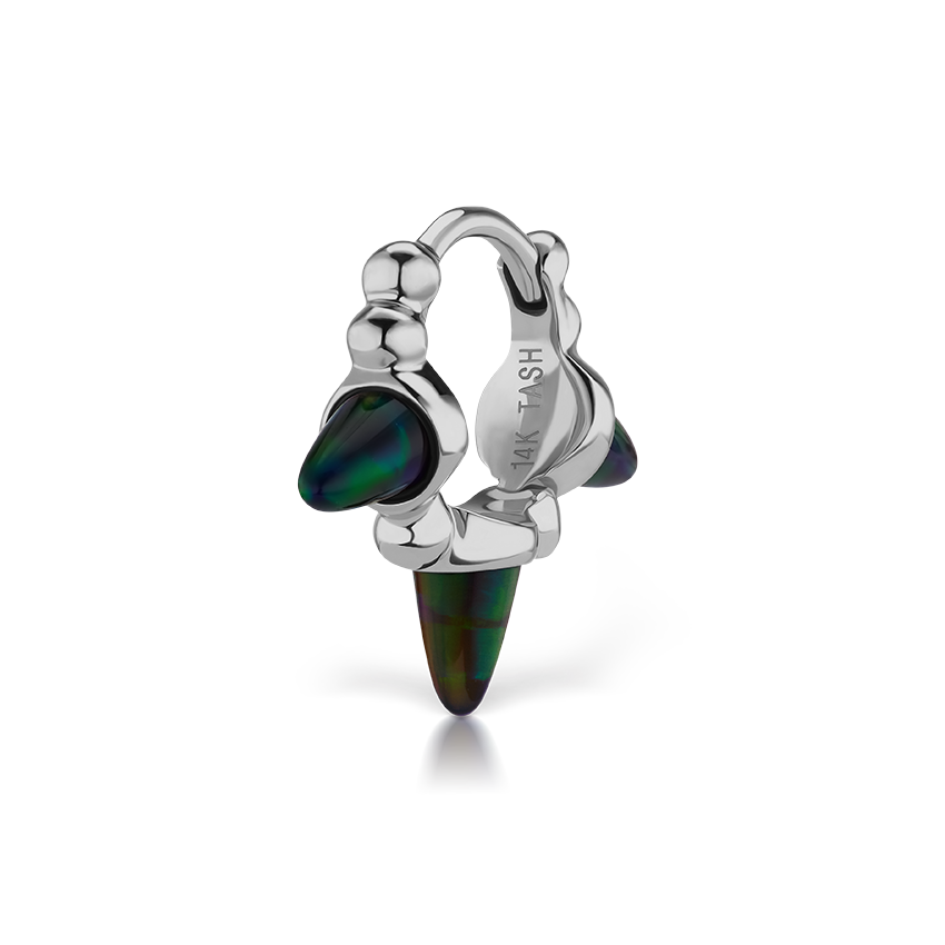 Triple Short Black Opal Spike Granulated Hoop Earring