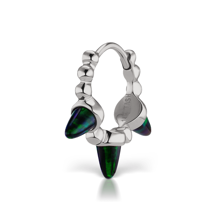 Triple Short Black Opal Spike Granulated Hoop Earring