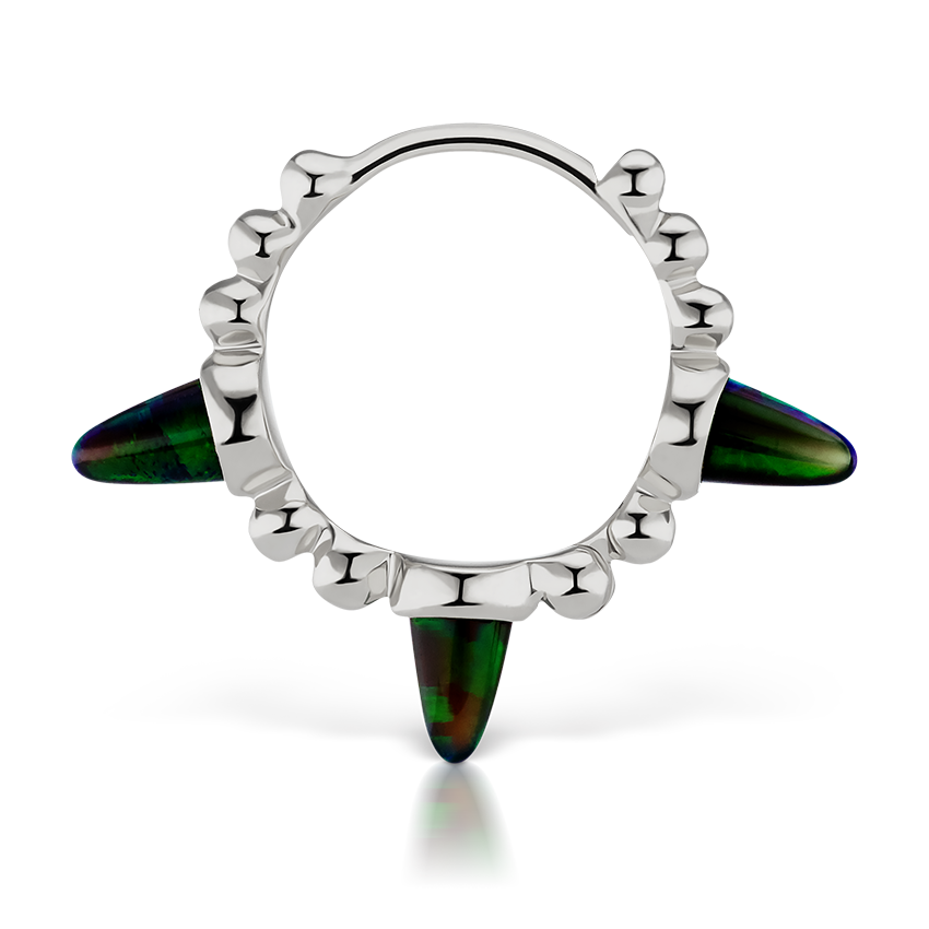 Triple Short Black Opal Spike Granulated Hoop Earring