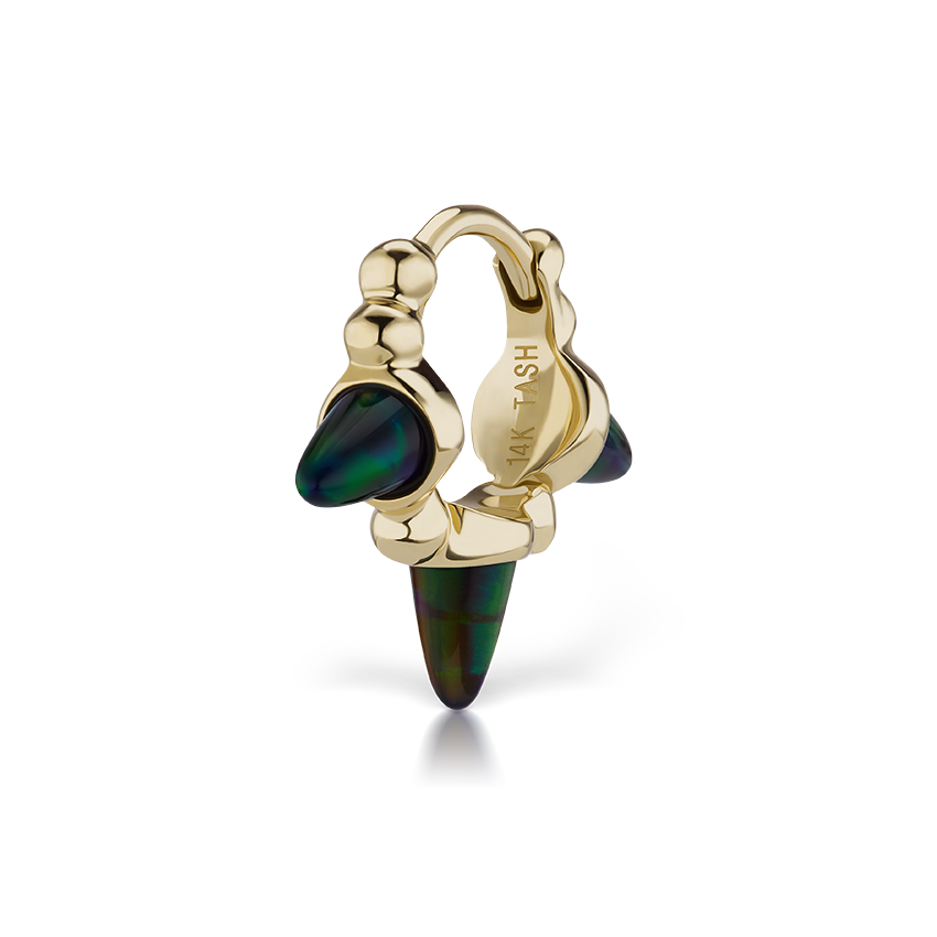 Triple Short Black Opal Spike Granulated Hoop Earring