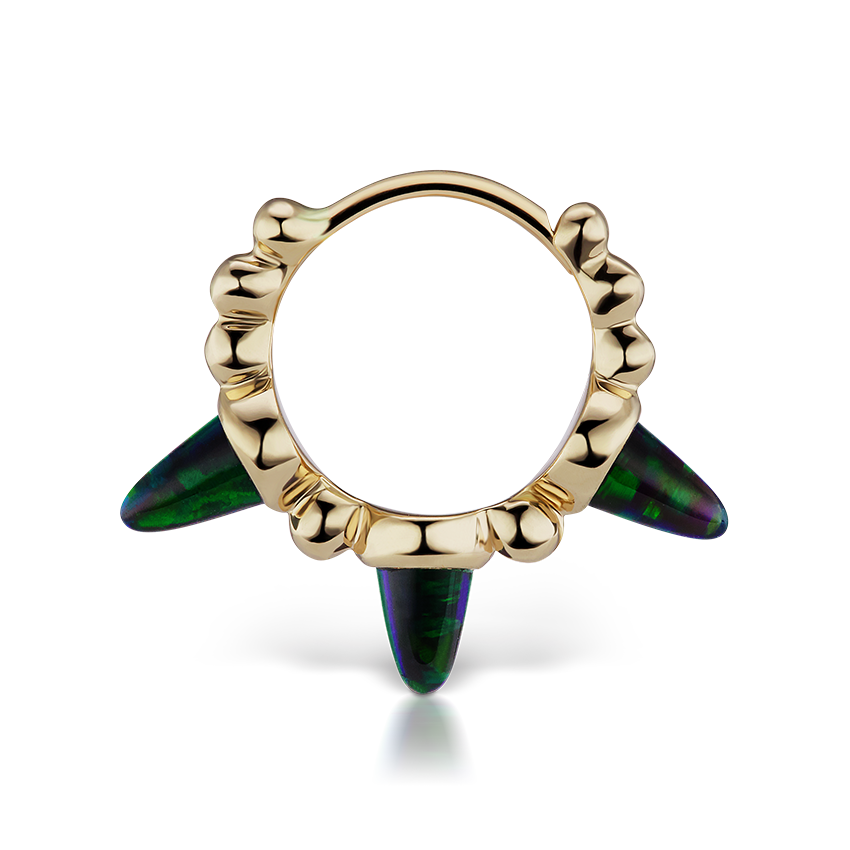 Triple Short Black Opal Spike Granulated Hoop Earring