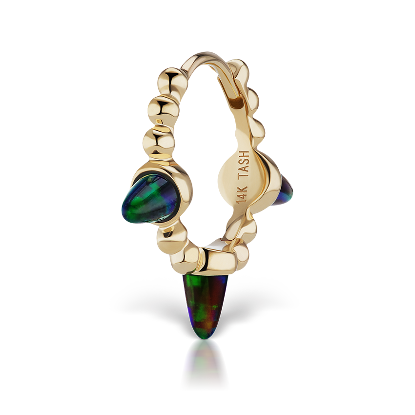 Triple Short Black Opal Spike Granulated Hoop Earring