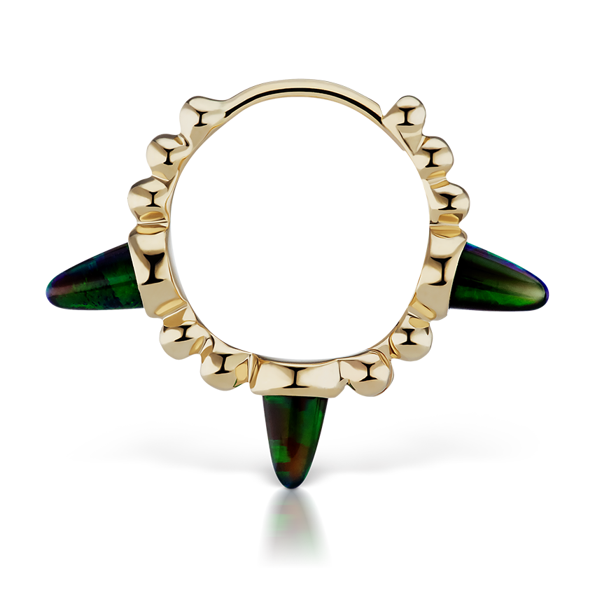 Triple Short Black Opal Spike Granulated Hoop Earring