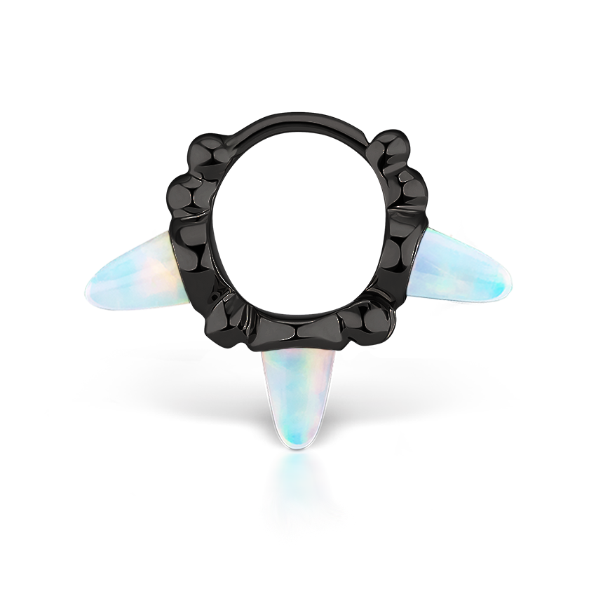 Triple Short Opal Spike Granulated Hoop Earring