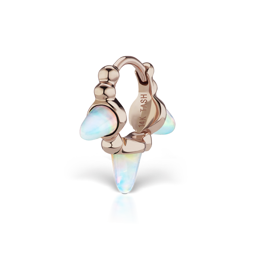 Triple Short Opal Spike Granulated Hoop Earring