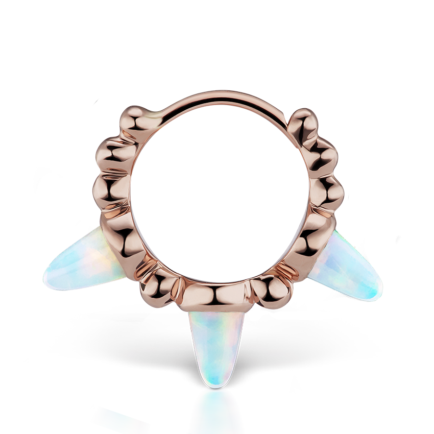 Triple Short Opal Spike Granulated Hoop Earring