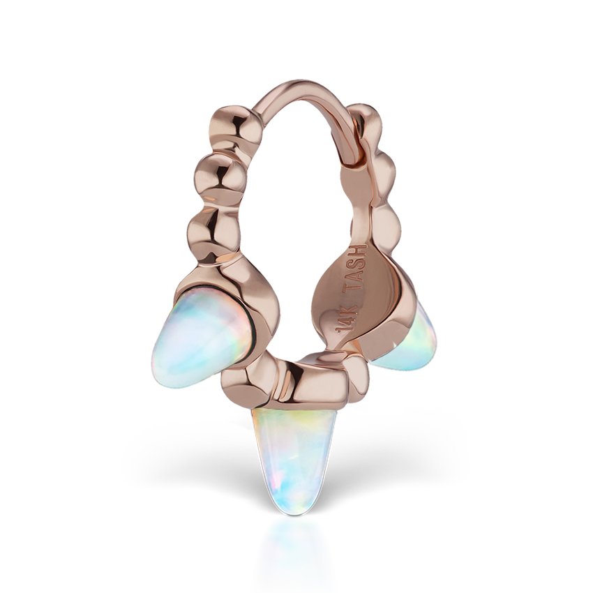 Triple Short Opal Spike Granulated Hoop Earring